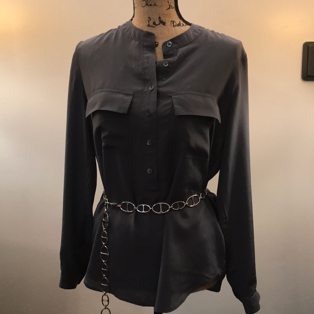 Grey Banana Republic silk tunic blouse size M.
